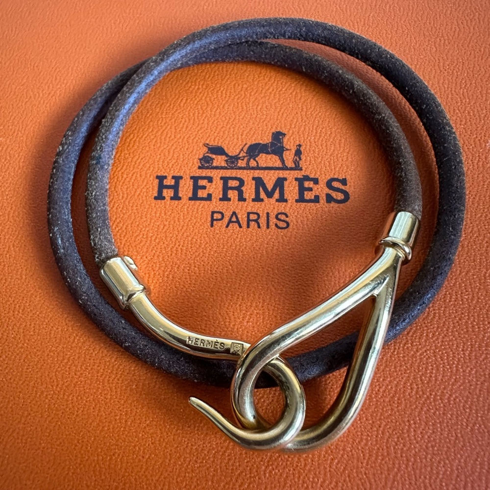 💯 Authentic HERMES Double Wrap Gold & Brown Leather Bangle